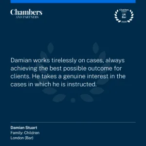 "Damian works tirelessly on cases, always achieving the best possible outcome for clients. He takes a genuine interest in the cases in which he is instructed."