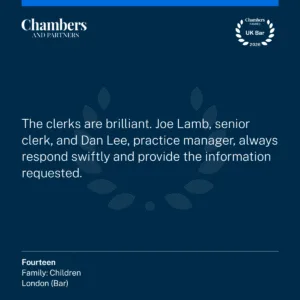"The clerks are brilliant. Joe Lamb, senior clerk, and Dan Lee, practice manager, always respond swiftly and provide the information requested."